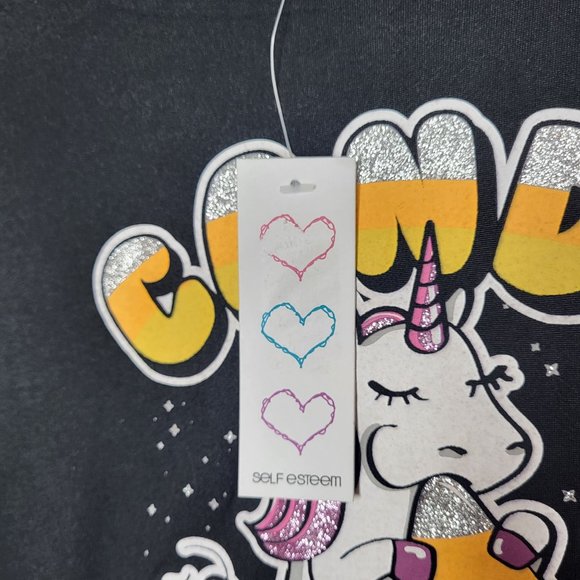 New Girls Self Esteem Shirt Long Sleeve Unicorn Halloween Size L Top Black Comfy - Picture 3 of 11